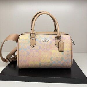 Coach Rowan Satchel Bag Crossbody In Rainbow Sig Canvas/Sv/Sand Multi CDA90 NWT